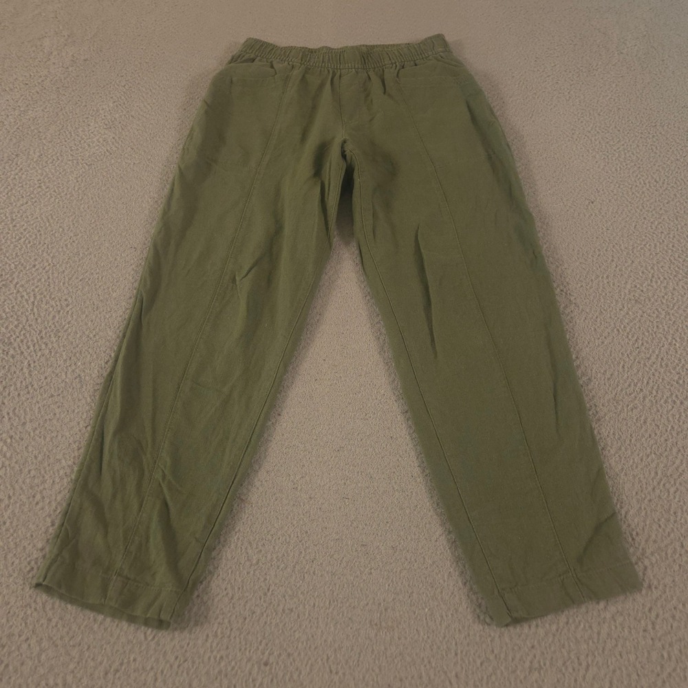Old Navy Pants Womens S Olive Straight Taper Linen Blend High Rise Cropped Ankle